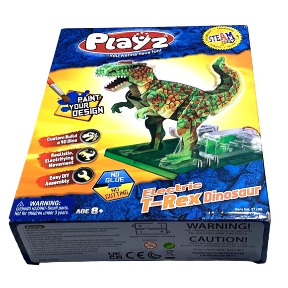 Playz Electric T-Rex Dinosaur 4D Dino DYI Assembly Construction Paint Design - Picture 7 of 7